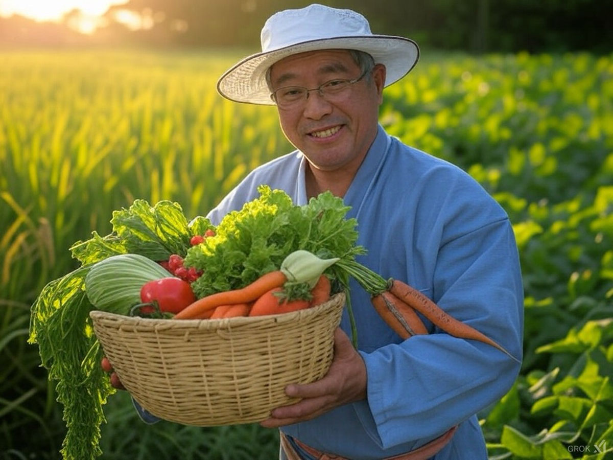 自然栽培の収穫した野菜