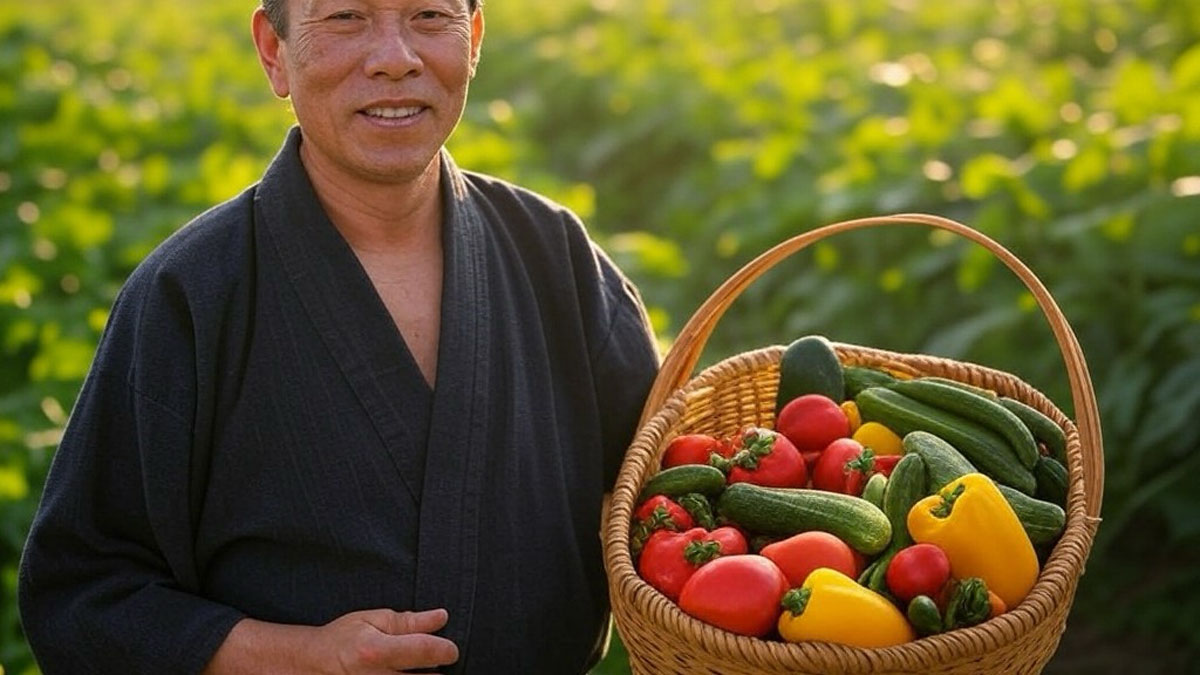 収穫した自然栽培の野菜